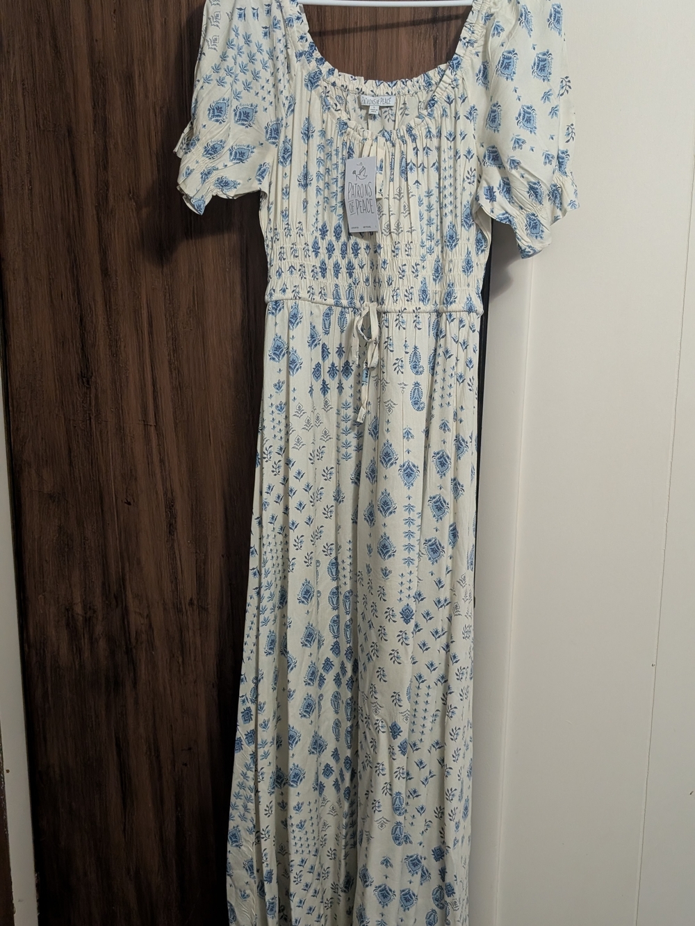 Patrons of Peace Cream Dress with Blue Floral Print NWT